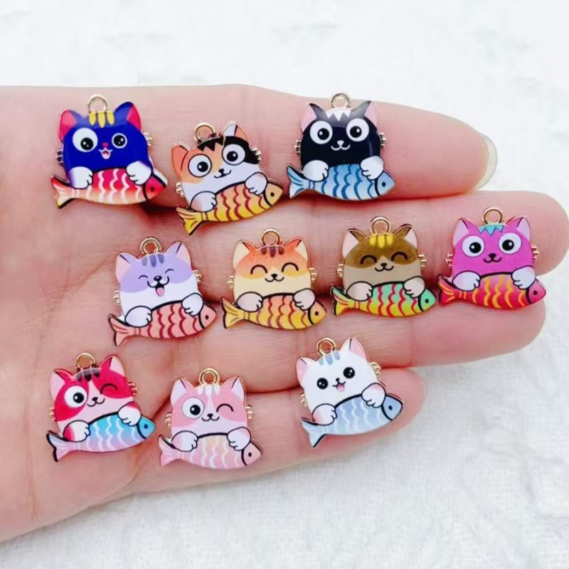 10pcs 국경 간 판매 만화 귀여운 합금 고양이 물고 - Mobile & Tablet Accessories 리뷰 및 가격