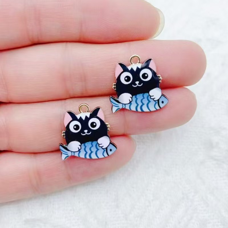 10pcs 국경 간 판매 만화 귀여운 합금 고양이 물고 - Mobile & Tablet Accessories 리뷰 및 가격