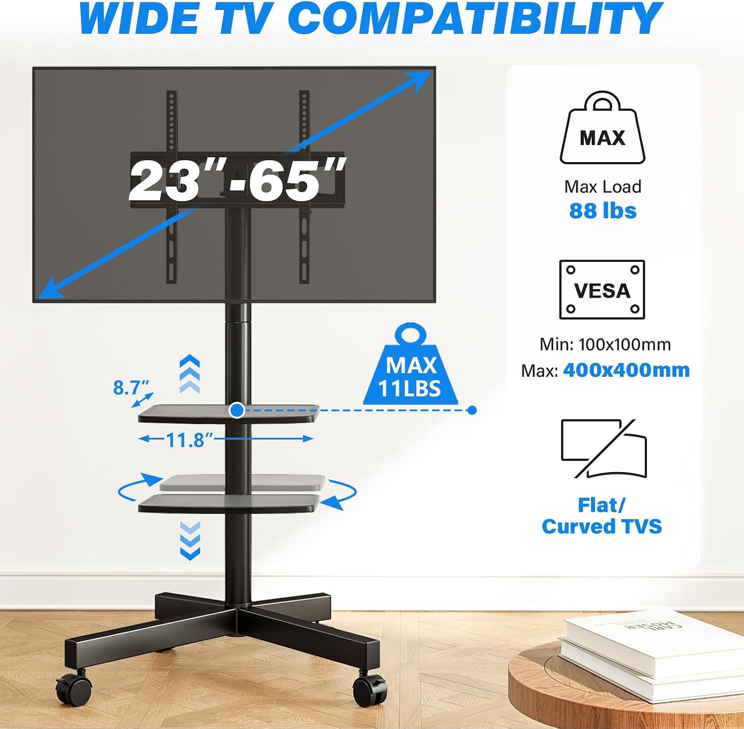 23-65인치 평면/곡면 TV(최대 88lbs)용 이동 - Mobile & Tablet Accessories 리뷰 및 가격